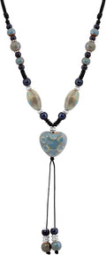 MINACHI Boho Hippie Colorful Ceramic Heart Bead Strand Necklace, Bohemian Summer Statement Jewelry Gift for Women