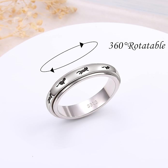Ladytree Anxiety Relieve Rings 925 Sterling Silver Spinner Fidget Ring Worry Stress Relieving Boredom ADHD Autism Ring Platinum Plated Jewelry Birthday Gifts for Women Men