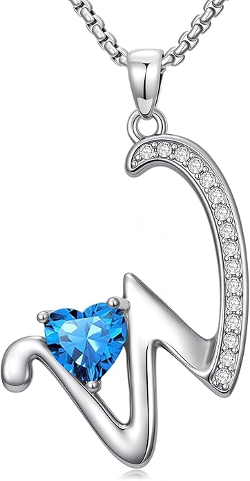 Valentines Day Gifts for Women Alphabet A to Z Initial Birthstone Pendant Necklaces for Women - 18k White Gold Plated Personalized Name Jewelry Valentine Mothers Day Birthday Gifts for Women Her Girlfriend