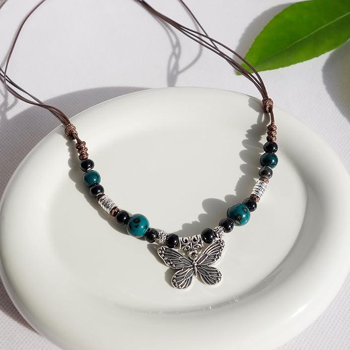 Boho Style Colorful Ceramic Bead Strand Necklace Adjustable Bohemian Jewelry Gift for Women, Fashion Clothing Matching Necklace