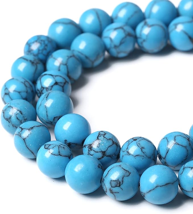 46PCS 8mm Natural Stone Beads Blue Turquoise Round Loose Gemstone Beads for Jewelry Making DIY Bracelet Necklace 15 Inch,Energy Stone Healing Power