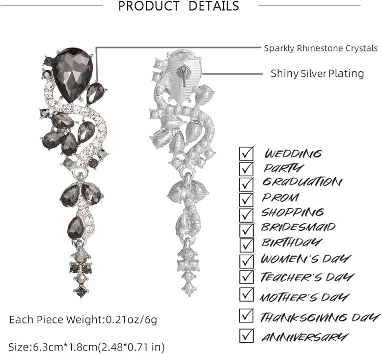 Rhinestone Statement Dangle Earrings Sparkly Crystal Bridal Wedding Earrings for Brides Bridesmaides Chandelier Teardrop Earrings for Women Prom Party