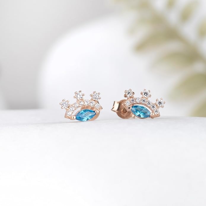 Evil Eye Birthstones Earrings, Minimalist Family Earring, Sterling Silver Earring, Personalized Gift, Mothers Day Gift, 14K Gold Jewelry