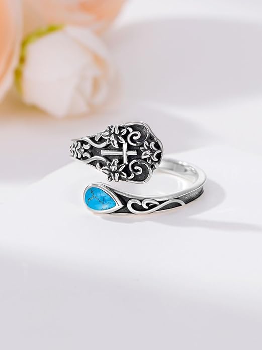 Dorunmo Spoon Ring 925 Sterling Silver Vintage Antique Spoon Rings Adjustable Size 8 Thumb Rings Western Jewelry Gifts for Women
