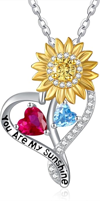 Valentine's Day Gifts for Wife 925 Sterling Silver Double Birthstone Pendant Necklaces I Love You for Always and Forever Necklace Anniversary Birthday Gifts for Wife Girlfriend Mom Her