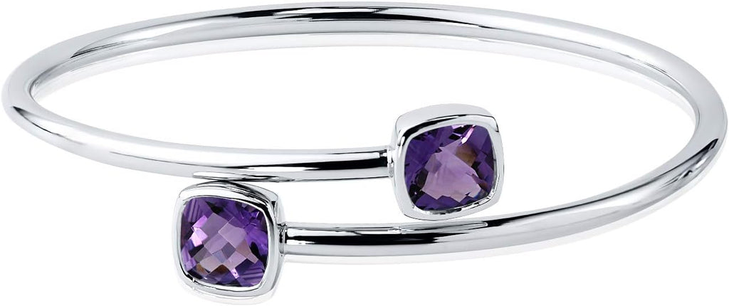 Diamond Wish Sterling Silver Cushion-Cut Purple Amethyst Stackable Bypass Bangle Bracelet 4.00 ct