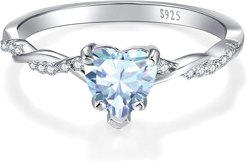 1.25ct Womens Heart Promise Ring, 925 Sterling Silver Heart Cut Created Emerald/Sapphire/Amethyst/Ruby/Cubic Zirconia/Opal Twisted Vine Engagement Ring for Women Size 5-10
