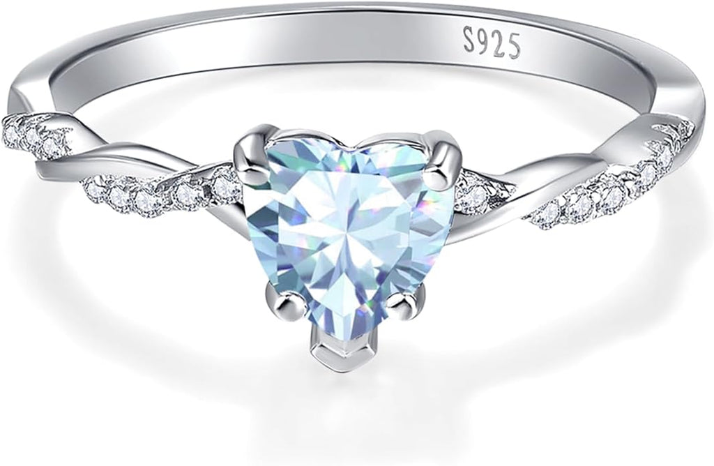 1.25ct Womens Heart Promise Ring, 925 Sterling Silver Heart Cut Created Emerald/Sapphire/Amethyst/Ruby/Cubic Zirconia/Opal Twisted Vine Engagement Ring for Women Size 5-10