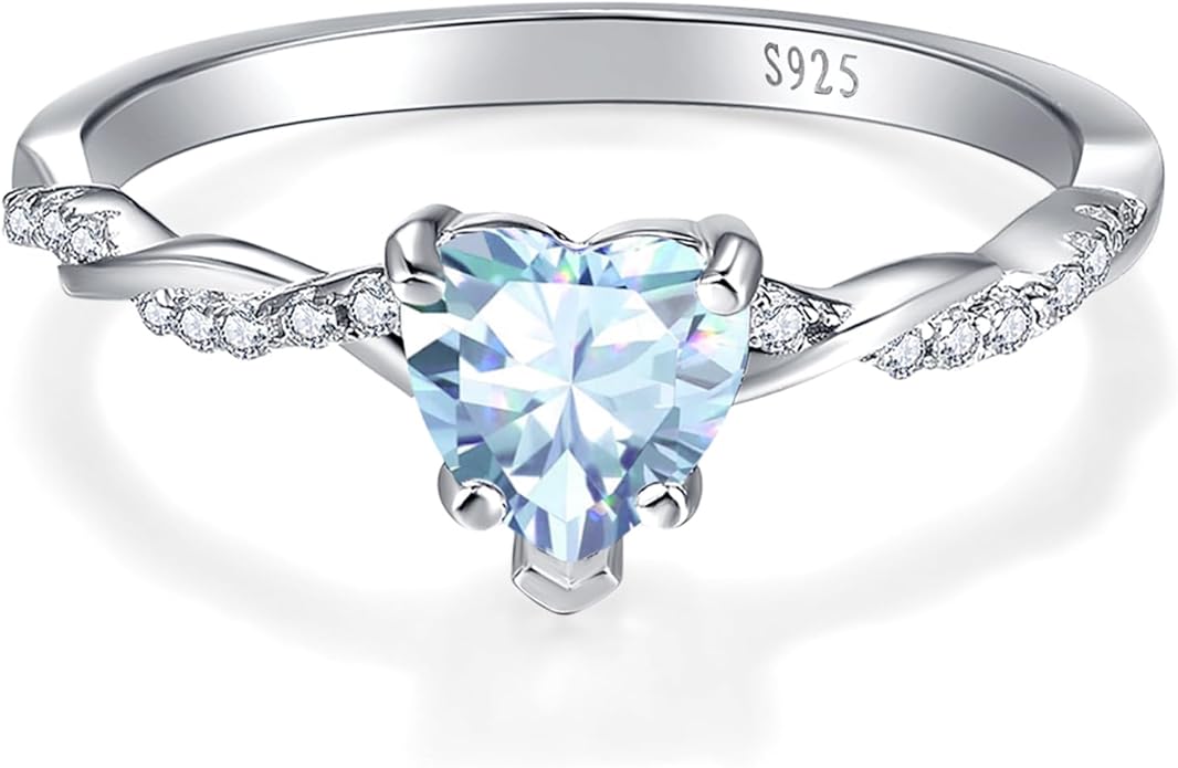 1.25ct Womens Heart Promise Ring, 925 Sterling Silver Heart Cut Created Emerald/Sapphire/Amethyst/Ruby/Cubic Zirconia/Opal Twisted Vine Engagement Ring for Women Size 5-10