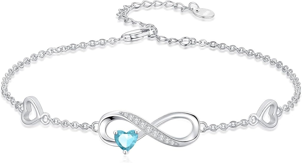 Dorunmo Infinity Heart Anklet Bracelet for Women 925 Sterling Silver Adjustable Infinity Birthstone Bracelet Friendship Jewelry Gifts for Women Birthday Christmas