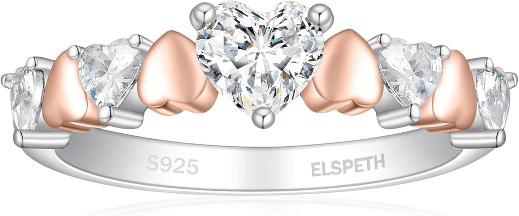 Elspeth 925 Sterling Silver Heart Engagement Ring for Women Heart Cut Cubic Zirconia Promise Ring Size 4-10