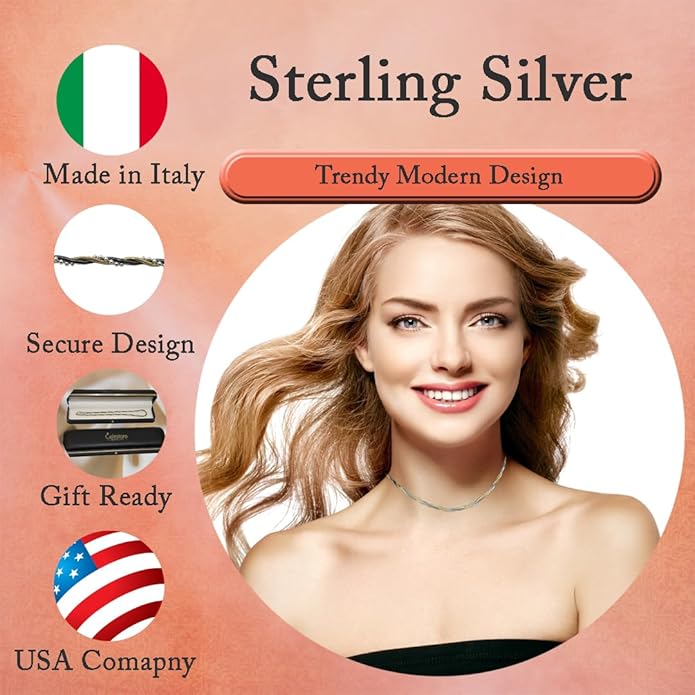 925 Sterling Silver Chain, Italian-Made Jewelry Set with Gold Tone Accent (Luxurious Leather Gift Box Included)