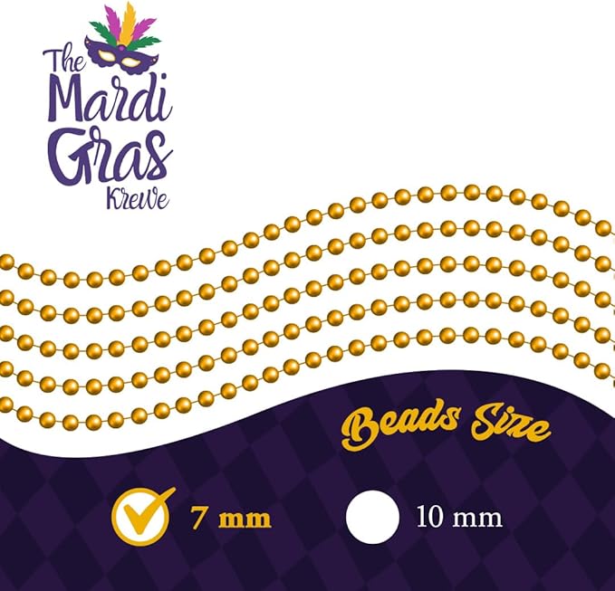 Gold Mardi Gras Beads - 33 inch, 7mm, 72 Necklaces, 6 Dozen Bulk Party Favors