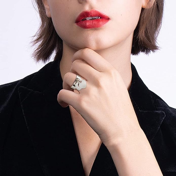 JINHUI Rings with Charms for Girlfriend, 6mm Heart Dangle Ring Graducation Gift 18k Gold Plated Ring Engraved Promise Ring Jewelry