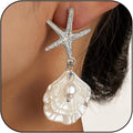 Seashell Starfish Earrings Beach Jewelry for Women Pearl Drop Shell Earrings Ocean Beachy Fashion Accessories Womens Summer Outfits 2026 Tropical Vacation Outfits Beach Vacation Clothes Dresses