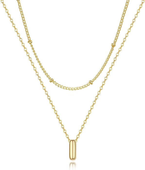 Valentines Day Gifts for Her - Bubble Letter Necklace Layered 14K Gold Plated Initial Necklaces for Women Dainty Cute Choker Pendant Stack Jewelry Fashion Accessories Teen Gift Trendy Stuff