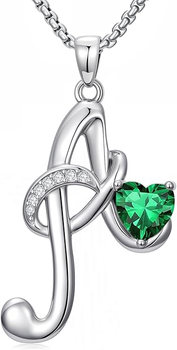 Valentines Day Gifts for Women Alphabet A to Z Initial Birthstone Pendant Necklaces for Women - 18k White Gold Plated Personalized Name Jewelry Valentine Mothers Day Birthday Gifts for Women Her Girlfriend