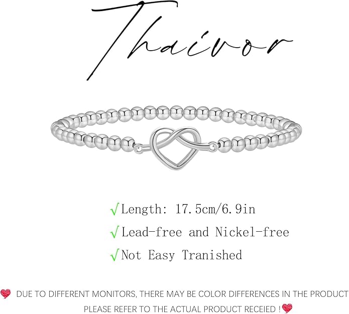 Valentines Day Gifts for Women Her - Beaded Stretch Handmade Ball Bracelets Cute Charm Bracelet Dainty Stackable Cross Heart Bow Wave CZ Jewelry Gifts Trendy Stuff