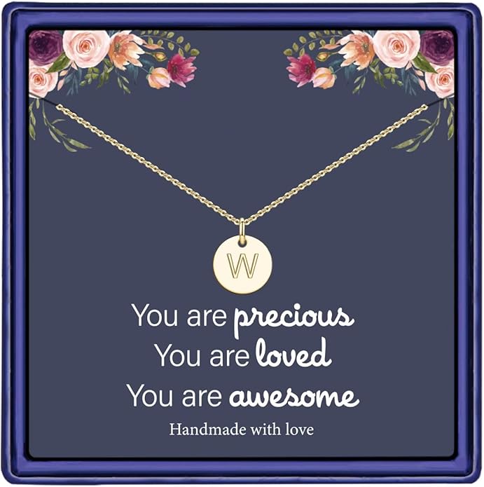 Hidepoo Valentines Gifts for Kids Teen Girls Women - 14K Gold Plated/Rose Gold Plated/S925 Sterling Silver Disc Initial Necklaces for Girls Jewelry Birthday Valentines Gifts for Kids Girl Teens Women
