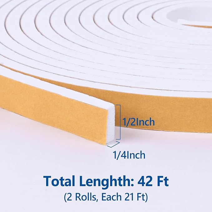 Self Adhesive Foam Tape Weatherstrip 1/2in x 1/4in x 42Ft High Density Foam - Image 2