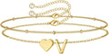 M MOOHAM Valentines Day Gifts for Kids Teen Girls -14K-Gold-Plated Heart Initial A-Z Bracelets for Women Girl Dainty Gold Bracelets Birthday Valentines Gifts for Women Her Teenage Girls Kid Teen Gift