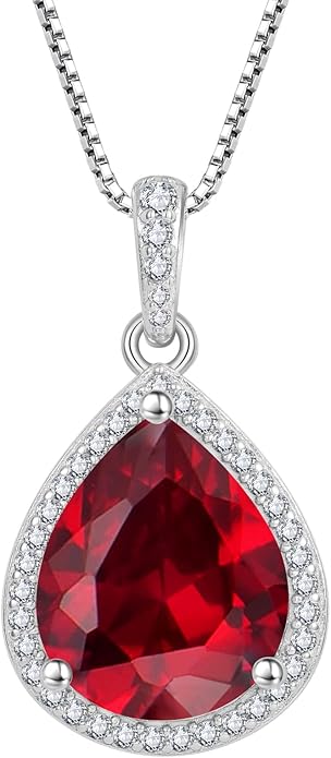 FJ Teardrop Pendant Necklace 925 Sterling Silver Birthstone Jewelry Gifts for Women