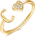 Valentines Day Gift Initial Rings for Teen Girls - S925 Heart Sterling Silver Rings for Teen Girls | 14K Gold/Rose Gold/Sterling Silver Plated Ring for Girls Kids Women Ring for Teenager Girls Gifts Adjustable, No Tarnish, Hypoallergenic
