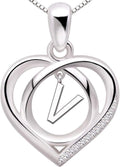 ALOV Jewelry Sterling Silver Initial Letter Alphabet Love Heart Cubic Zirconia Pendant Necklace