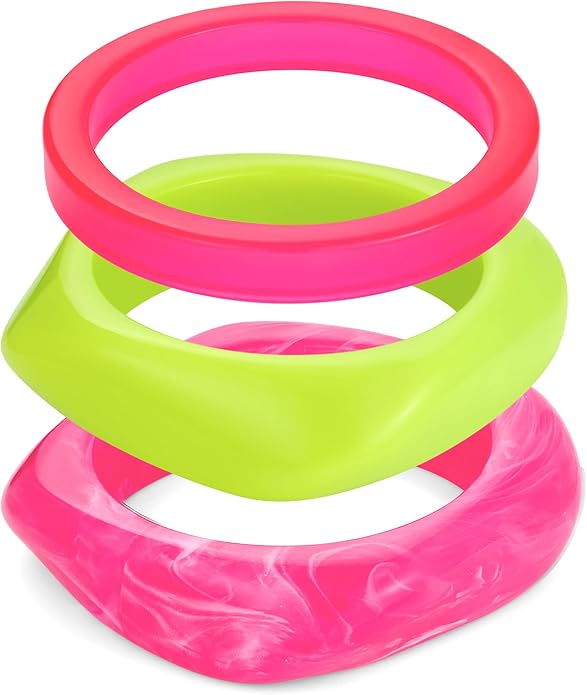 3PCS Colorful Acrylic Resin Bangle Bracelet for Women Boho Geometric Acetate Plate Bracelet Trendy Christmas Jewelry