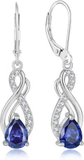 Infinity Love Birthstone Earrings for Women 925 Strling Silver 5A Cubic Zirconia Dangle Drop Leveback Earrings Jewelry Birthday Christmas Day Gifts for Her