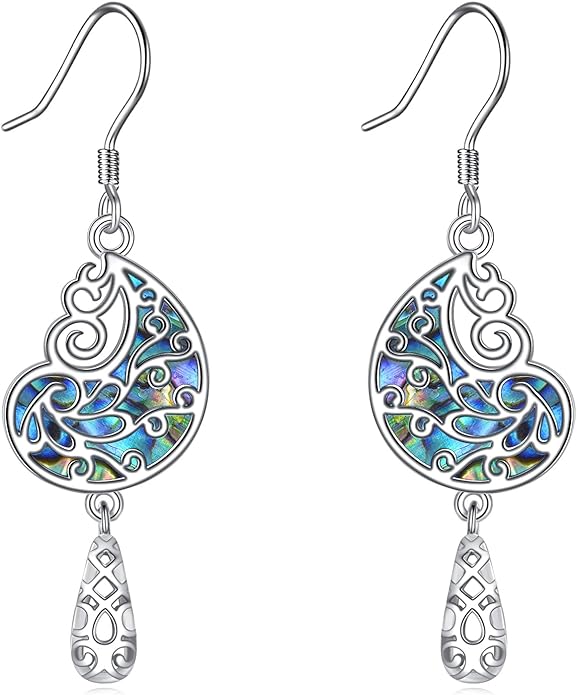 Abalone Shell Dangle Drop Earrings for Women 925 Sterling Silver Filigree Bohemian Earrings Jewelry Gift
