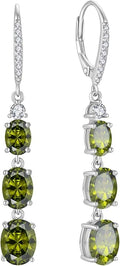 Women 925 Sterling Silver Birthstone 3-stone Leverback Drop Dangle Earrings 5A Cubic Zirconia Jewelry for Her