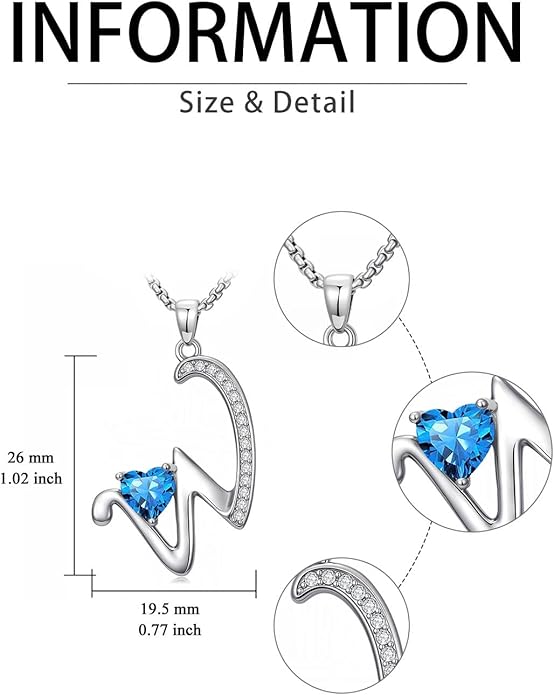 Valentines Day Gifts for Women Alphabet A to Z Initial Birthstone Pendant Necklaces for Women - 18k White Gold Plated Personalized Name Jewelry Valentine Mothers Day Birthday Gifts for Women Her Girlfriend