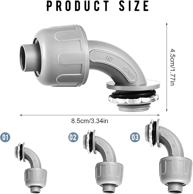 BBTO 12 Pieces 1/2 Inch Liquid Tight Connector Flexible Non Metallic Electrical - Image 2
