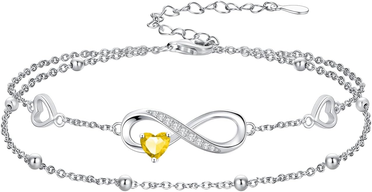 Dorunmo Infinity Heart Anklet Bracelet for Women 925 Sterling Silver Adjustable Infinity Birthstone Bracelet Friendship Jewelry Gifts for Women Birthday Christmas