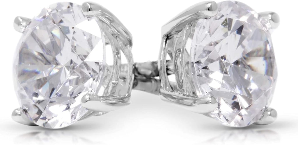 14K White Gold Moissanite Earrings Men & Women, Solid Gold Simulated Diamond and Lab Diamonds Studs for Men & Women, 1ct - 2ct Round, Princess, Heart, Halo Cut, Dangle, Lever or Screw Back Earrings, VVS1, D Color, Pink or Blue - Luxury Gift Box