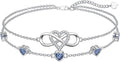 Dorunmo 925 Sterling Silver Infinity Heart Birthstone Anklet Bracelets for Women Best Mother's Day Birthday Jewelry for Wife Girlfriend Mom Her