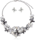 AMYJANE Vintage Statement Jewelry Set - Spring Leaf Flower Floral Plant Necklace Earring Set Crystal Rhinestone Fashion Costume Jewelry for Women Prom Party Unique Gift