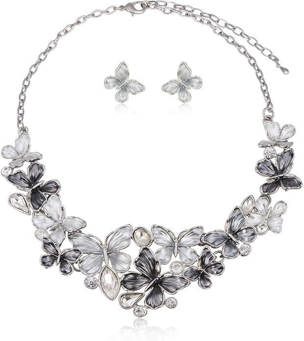 AMYJANE Vintage Statement Jewelry Set - Spring Leaf Flower Floral Plant Necklace Earring Set Crystal Rhinestone Fashion Costume Jewelry for Women Prom Party Unique Gift
