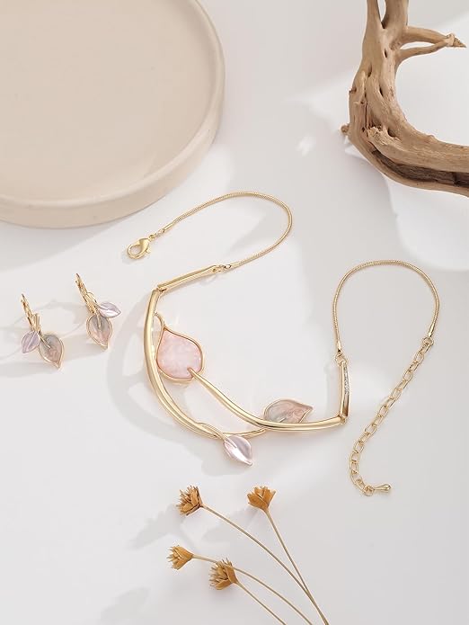 Chunky Statement Jewelry Set Vintage Retro Leaf Flower Floral Geometric Bohemian Boho Bib Necklace Earring Set Fashion Costume Jewelry for Women Girls Wedding Party Prom Unique Gift