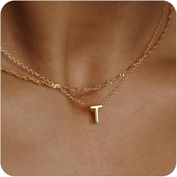 Initial Necklaces for Women, Trendy 14K Gold Plated Layered Necklace Dainty A-Z Letter Custom Name Personalized Choker Necklaces Non Tarnish Fashion Accessories Gold Jewelry Birthday Gifts for Her
