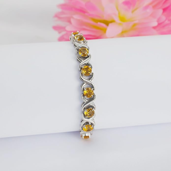 Birthstone Bangle Bracelet for Women Classic Beautiful 925 Sterling Silver Sparkling Gemstone XO Bolo Tennis Bracelet Fine Wrist Jewelry 4.2 Ct, 11"