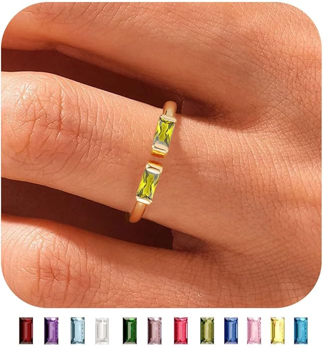 WFYOU Gold Birthstone Rings for Women - Non Tarnish Dainty 14K Gold Plated Stackable CZ Rings for Her & Couples - Personalized Jewelry Gift for Birthday