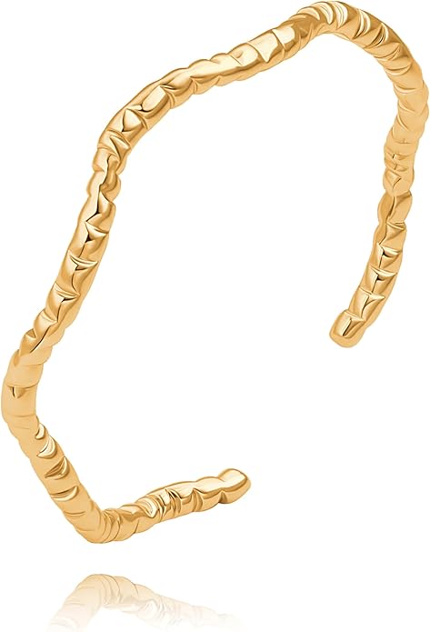 POTESSA 18K Gold Plated Cuff Bracelets Adjustable Dainty Bangle Handemade Jewelry for Women