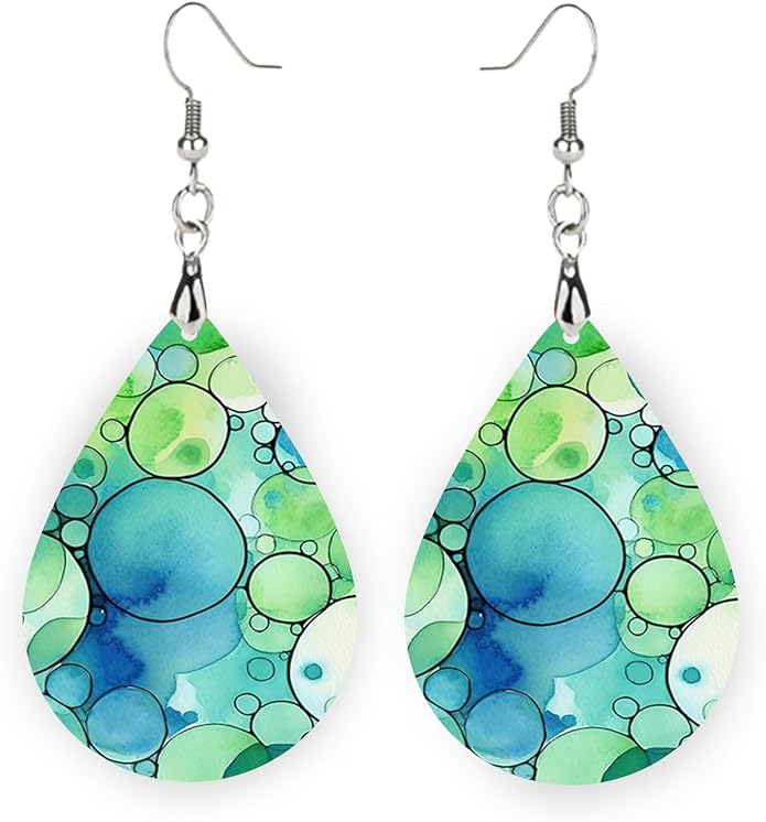 Teardrop Wood Earrings Light Weight Printed Image Dangle Jewelry, Fun and Funky Earrings