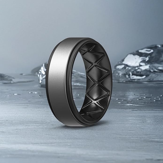 Egnaro Silicone Rings for Men 1/4/5/6/7 Multipack of Breathable Mens Silicone Rubber Wedding Rings Bands - Step Edge