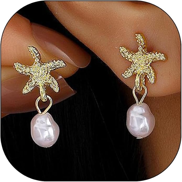Gold Starfish Earrings for Women Trendy Dainty Starfish Statement Stud Earrings Hypoallergenic Summer Beach Ocean Coastal Jewelry
