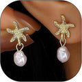 Gold Starfish Earrings for Women Trendy Dainty Starfish Statement Stud Earrings Hypoallergenic Summer Beach Ocean Coastal Jewelry