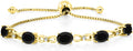 Gem Stone King 7X5MM Oval Cut Gemstone Birthstone and Accent Lab Grown Diamond Tennis Bracelet For Women In 18K Yellow Gold Plated Silver | Adjustable Bolo Bracelet For Women | Easy-On Easy-Off