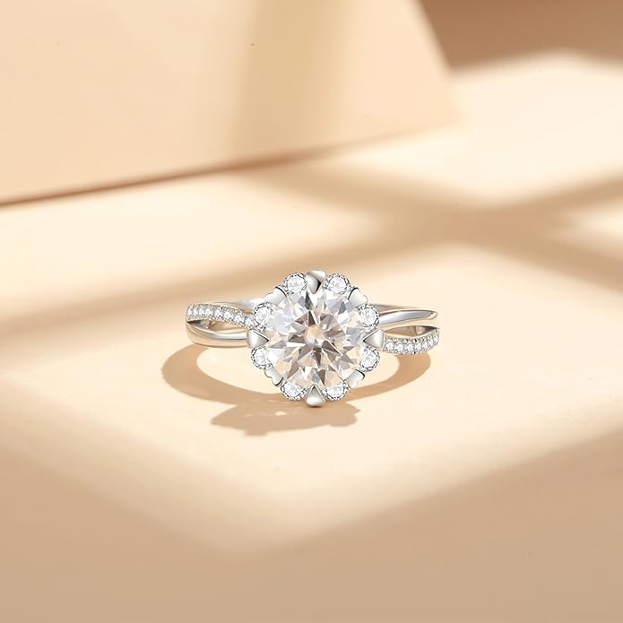 Moissanite Engagement Rings for Women,D Color VVS1 Round Cut Moissanite Ring 925 Sterling Silver Promise Rings for Her